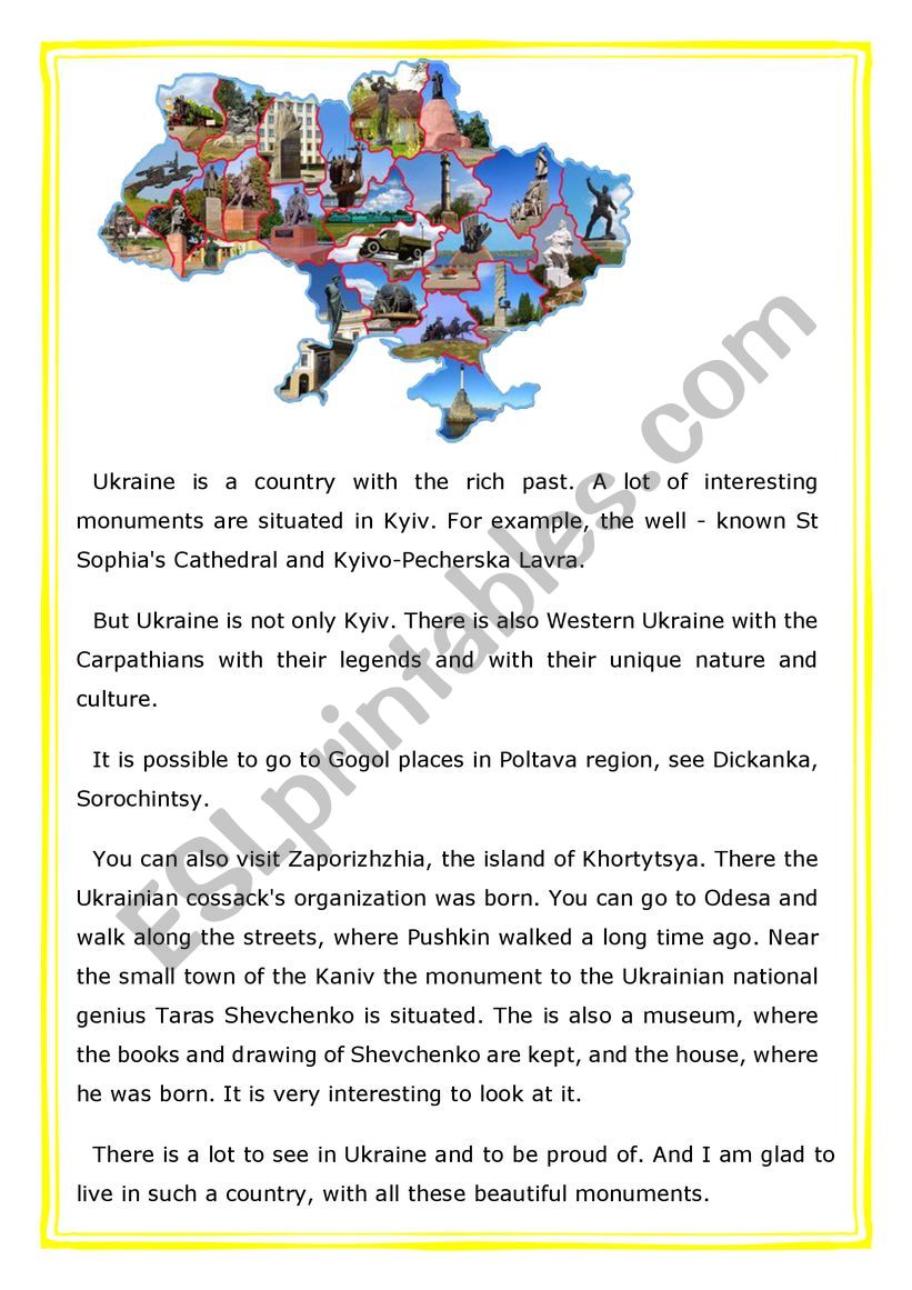 ukraininan places of interest worksheet