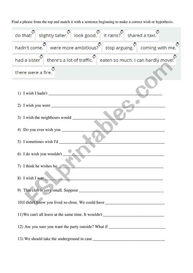 Wishes  worksheet