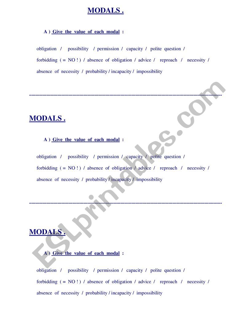 MODALS GRID worksheet