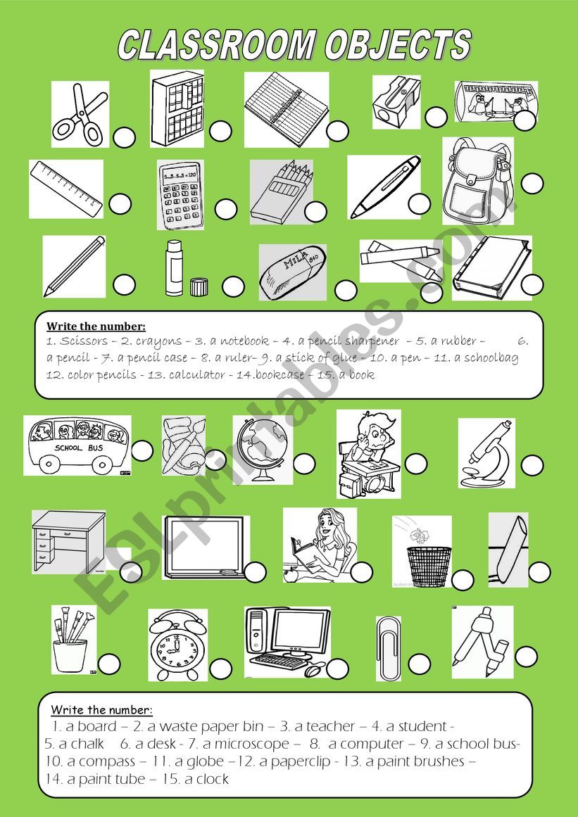 CLASSROOM OBJECTS MATCH worksheet