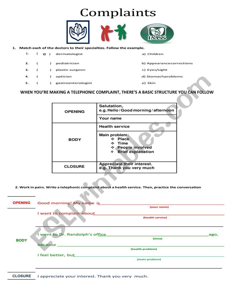 COMPLAINTS worksheet