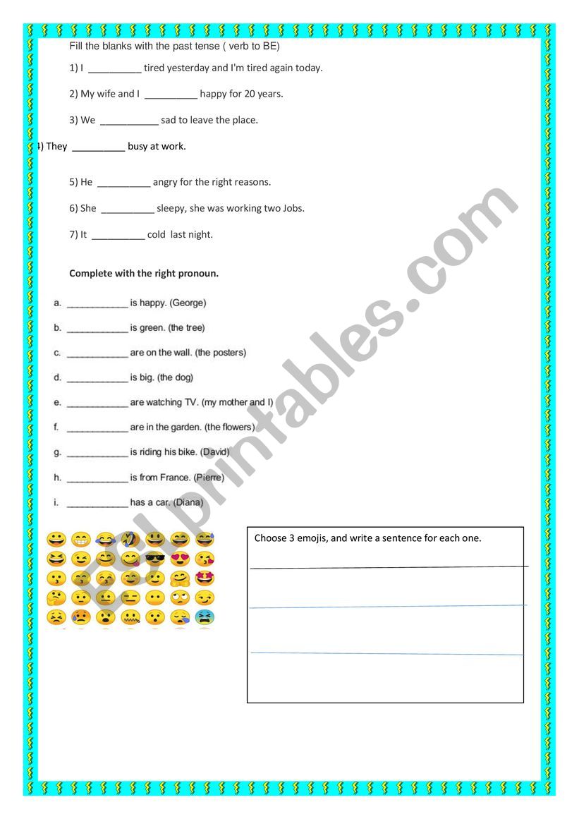 VERB TO BE PAST TENSE worksheet