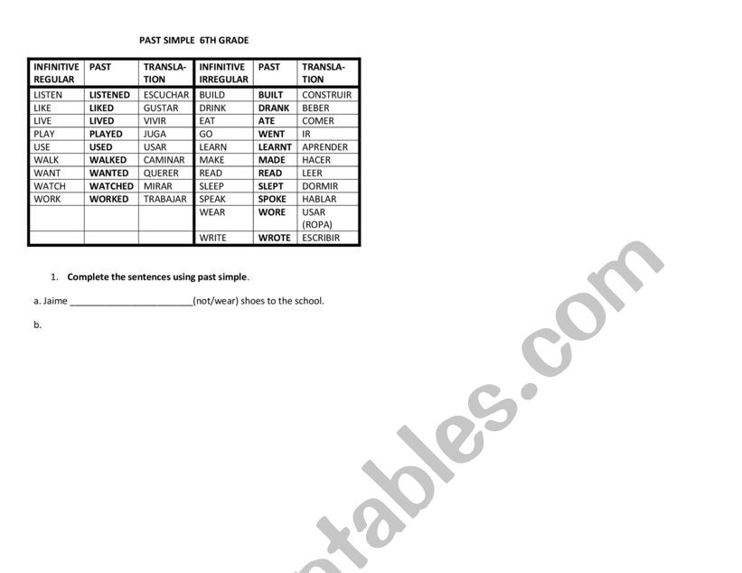PAST SIMPLE worksheet
