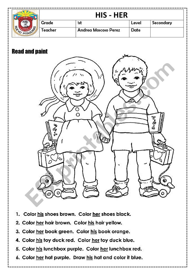 his her worksheet