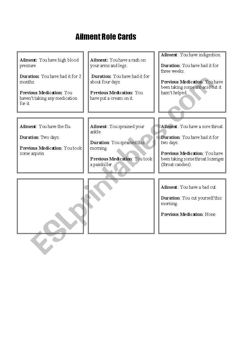 ROLEPLAY BASED ON HEALTH worksheet