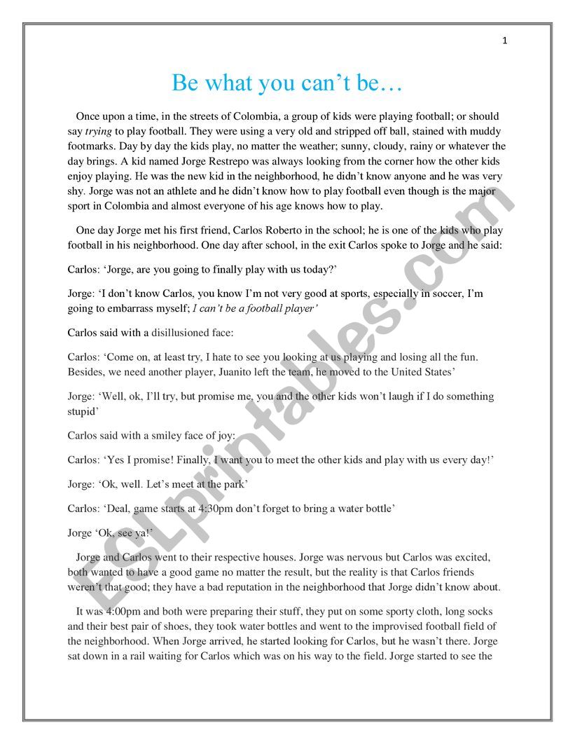 Be what you can’t be… worksheet