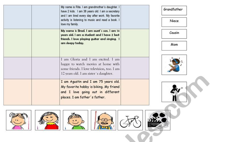 family, activity description worksheet