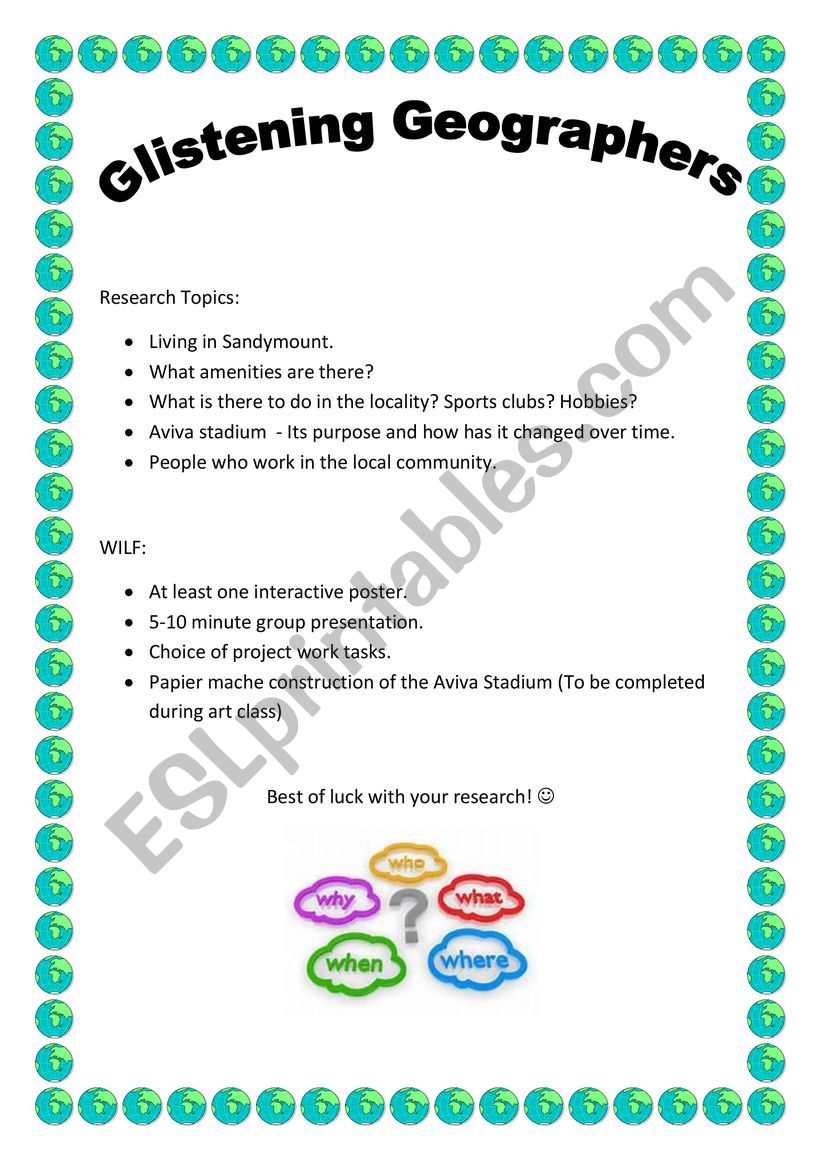 Georgraphy Project worksheet