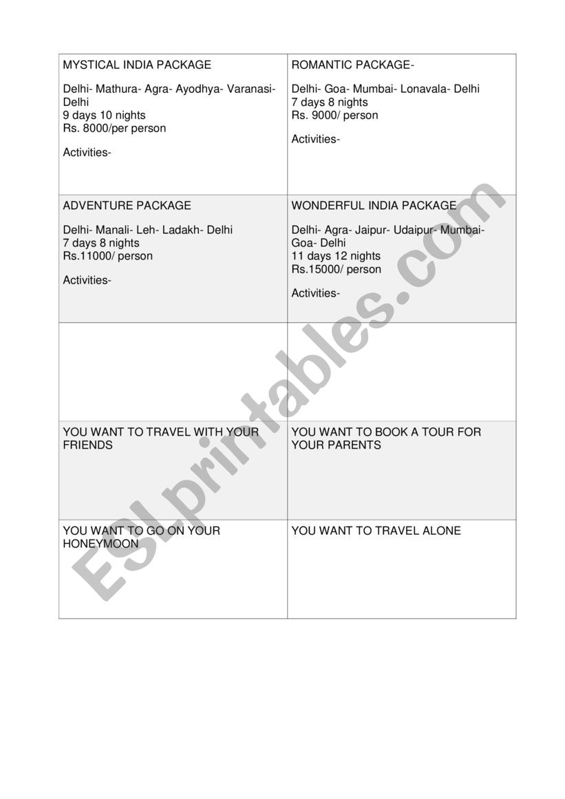 Travel agent role-play worksheet