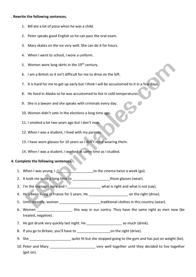 ued to be/get used to worksheet