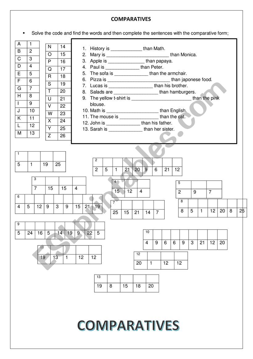 Comparatives  worksheet