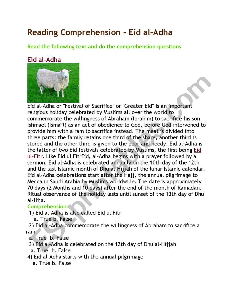 Reading Comprehension - Eid al-Adha