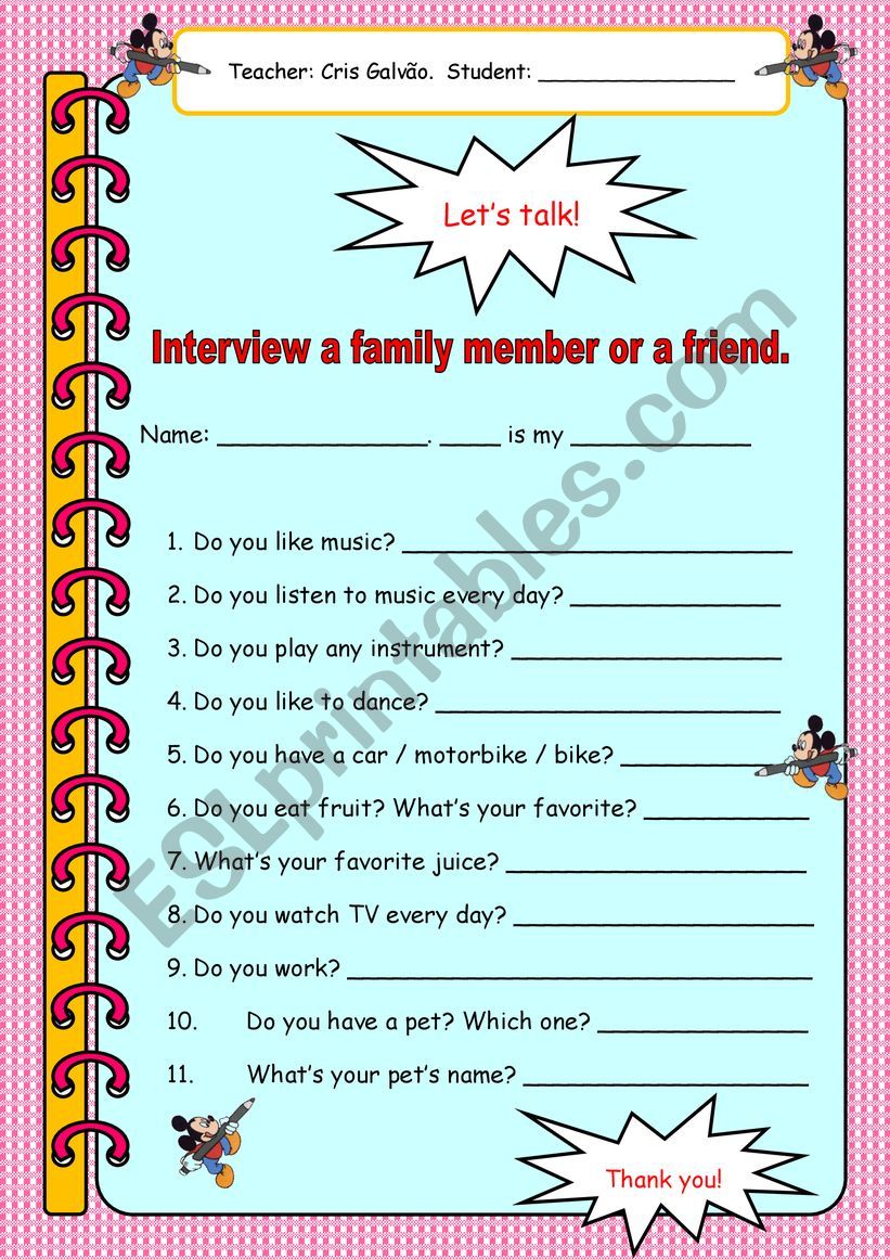 INTERVIEW - KIDS INTERVIEW A FAMILY MEMBER OR A FRIEND