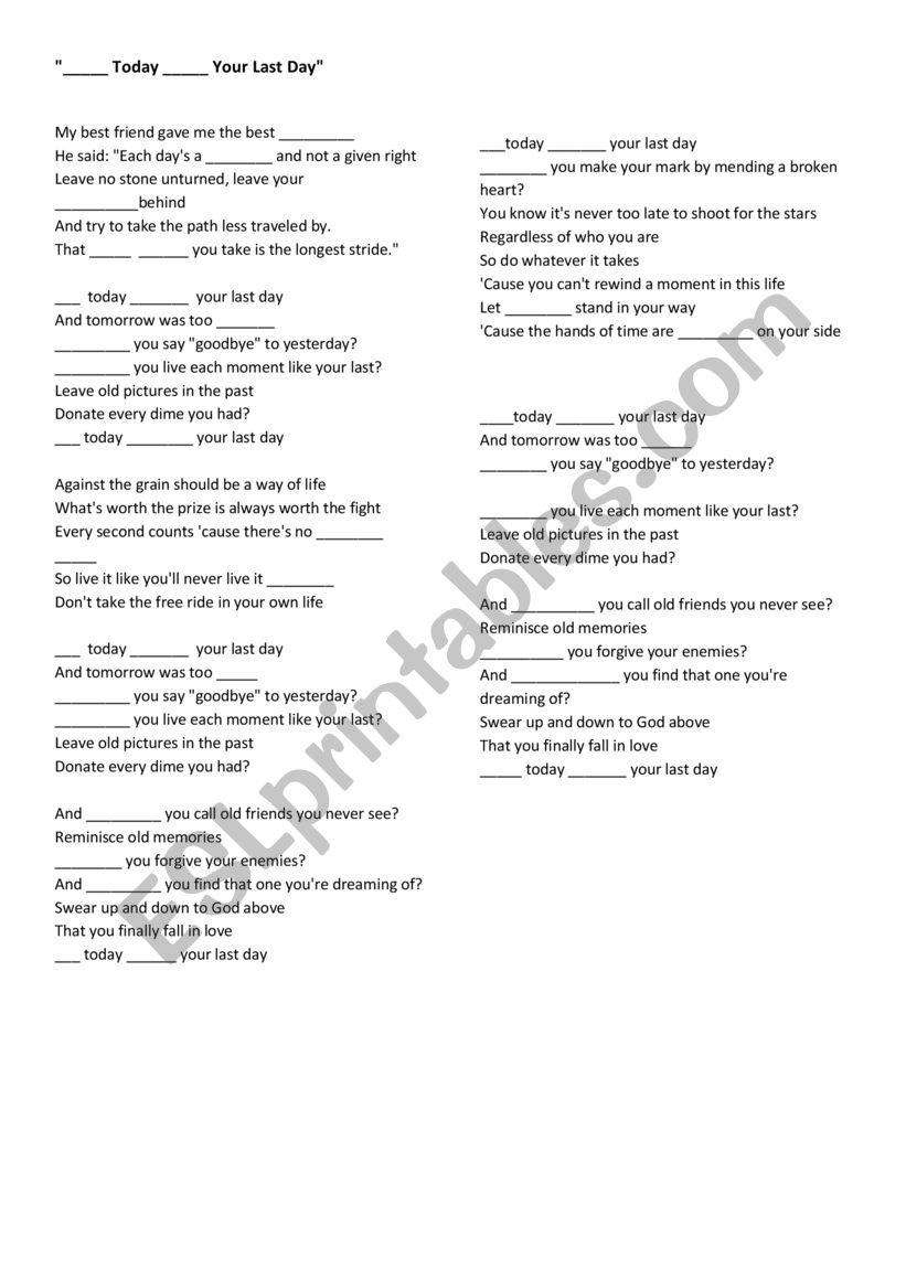 Second Conditional Song worksheet