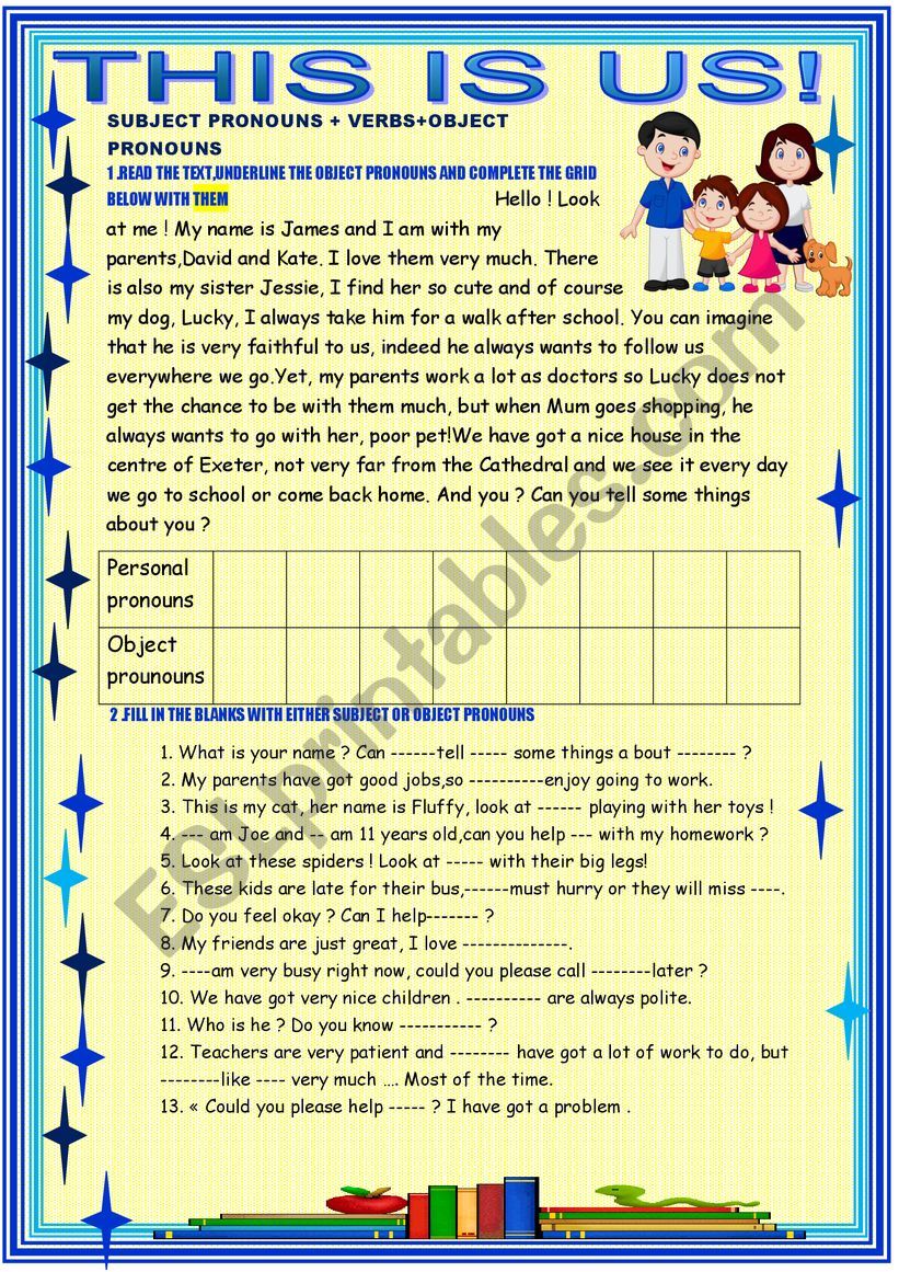 This is us: object pronouns worksheet