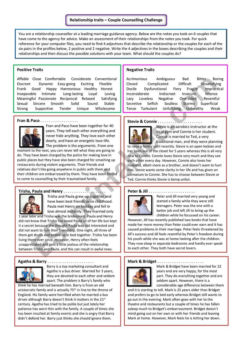 Relationship Adjectives - Marriage Guidance Counsellor Debate