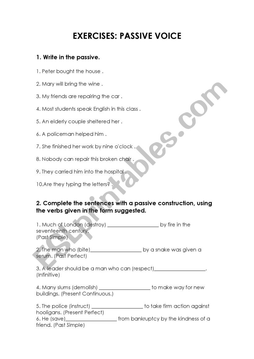 Passive voice for 4th ESO worksheet
