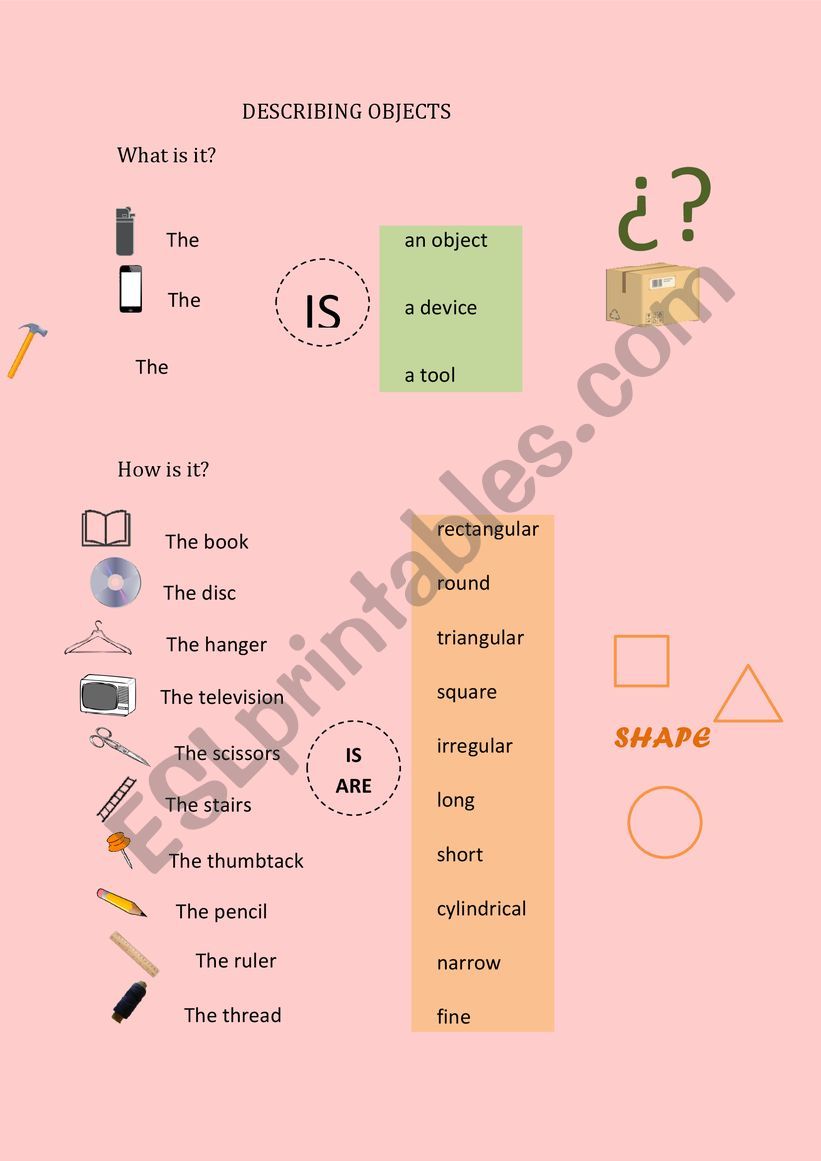 OBJECT DESCRIPTION worksheet