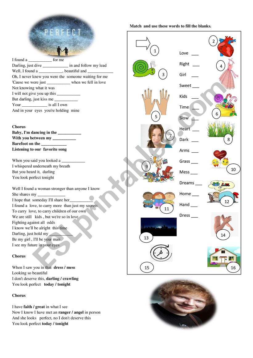 PERFECT SONG WORKSHEET worksheet