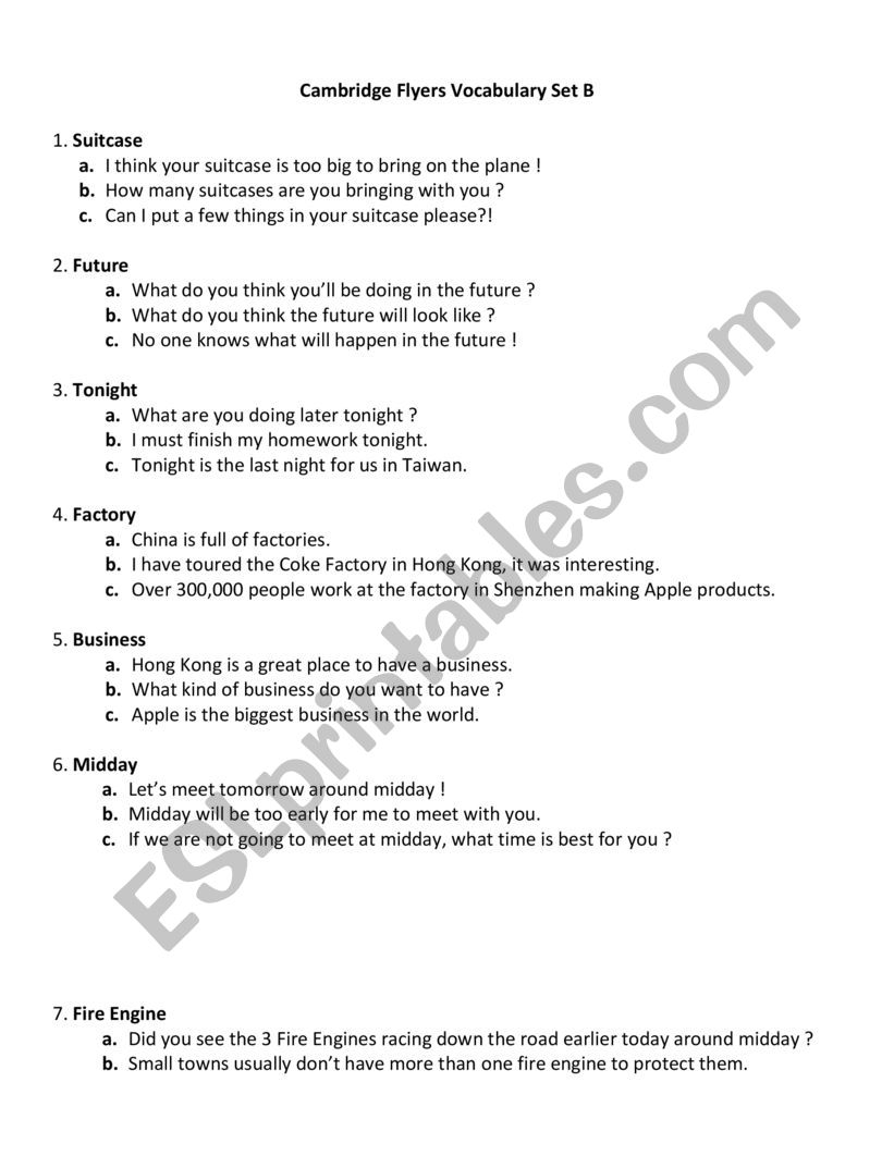 FLYERS VOCABULARY worksheet