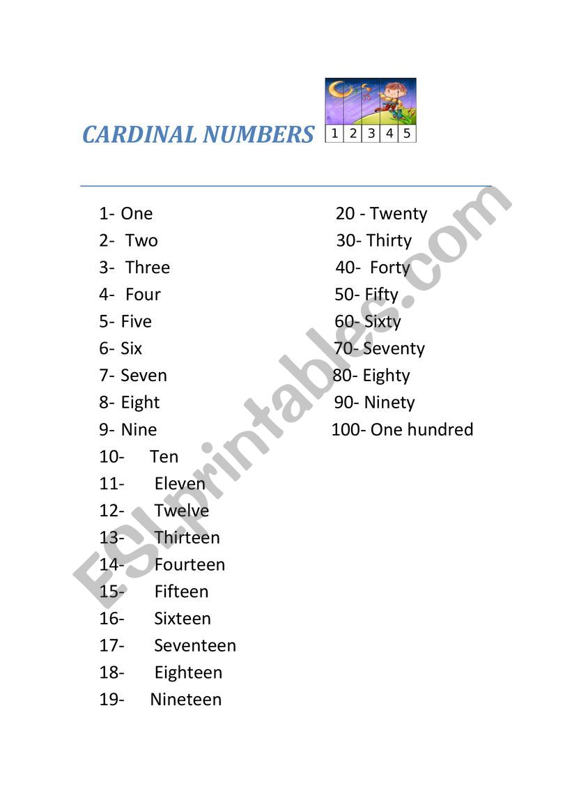 Cardinal Numbers worksheet