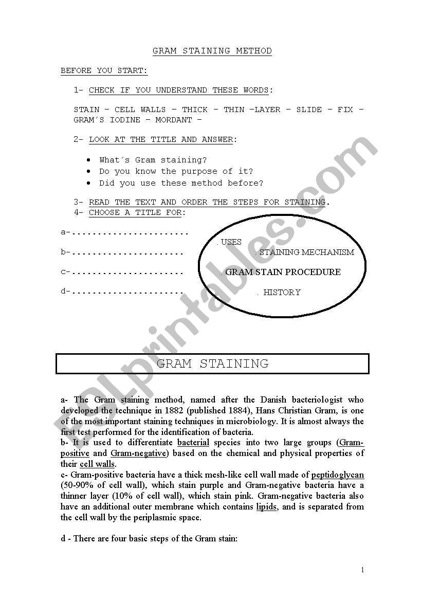 GRAM  STANING  METHOD worksheet