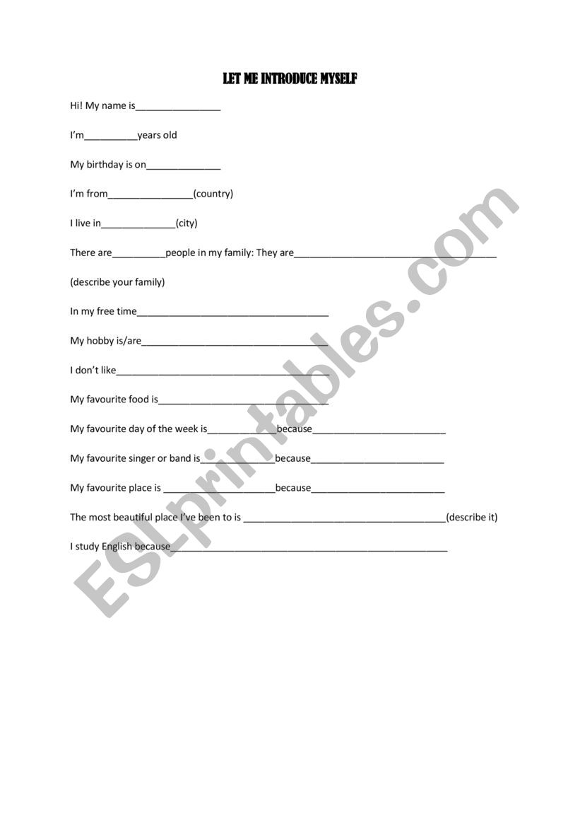 introduce myself worksheet