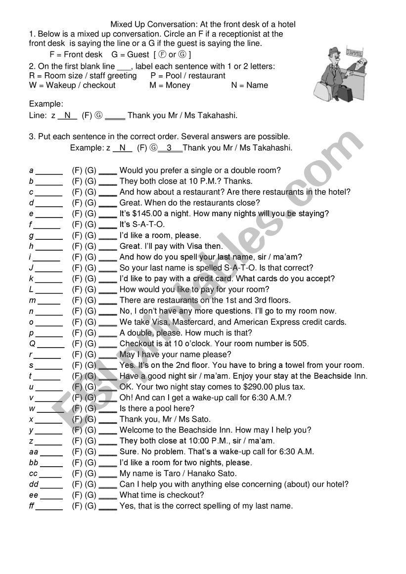 Hotel conversation puzzle / controlled practice