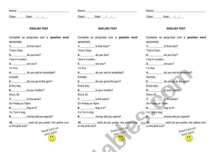 Question Words worksheet