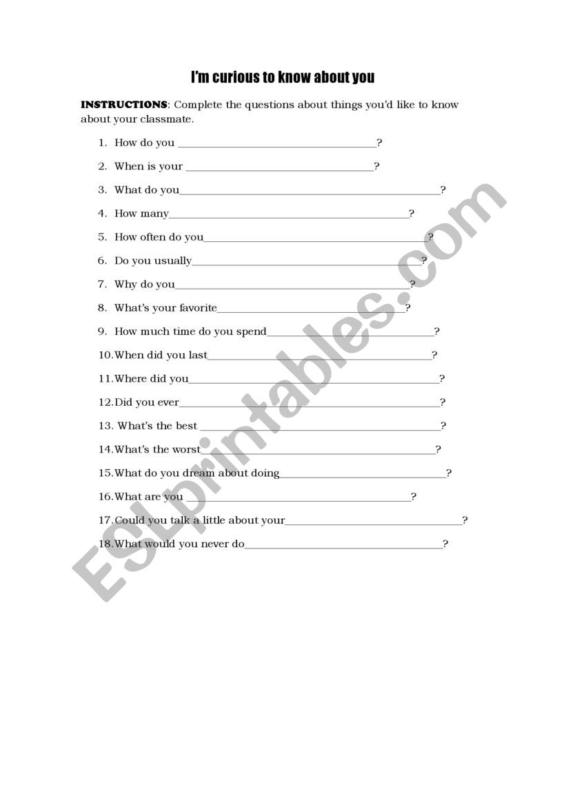 Interviewing a friend worksheet