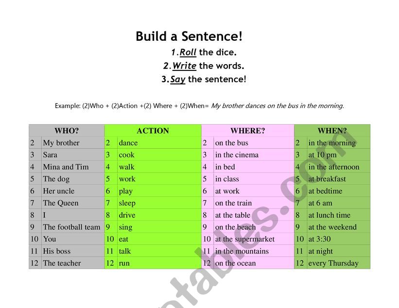 Present simple making sentences game