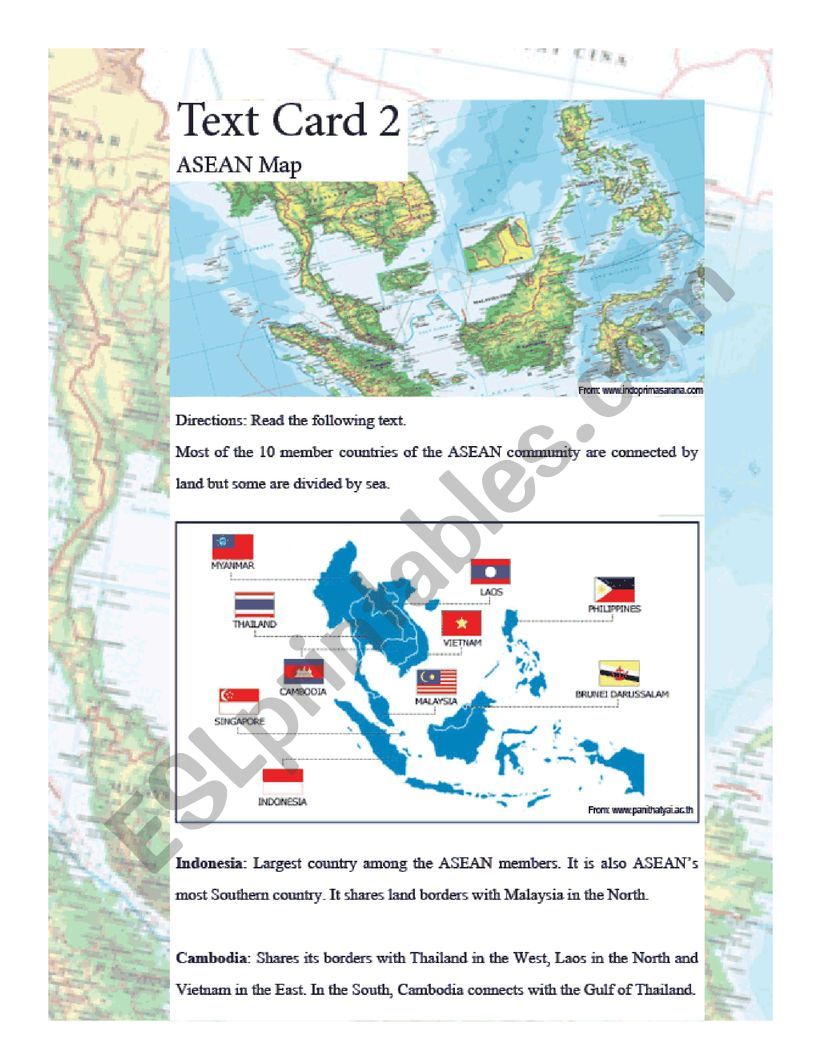Asean Countries Text Card 2 worksheet