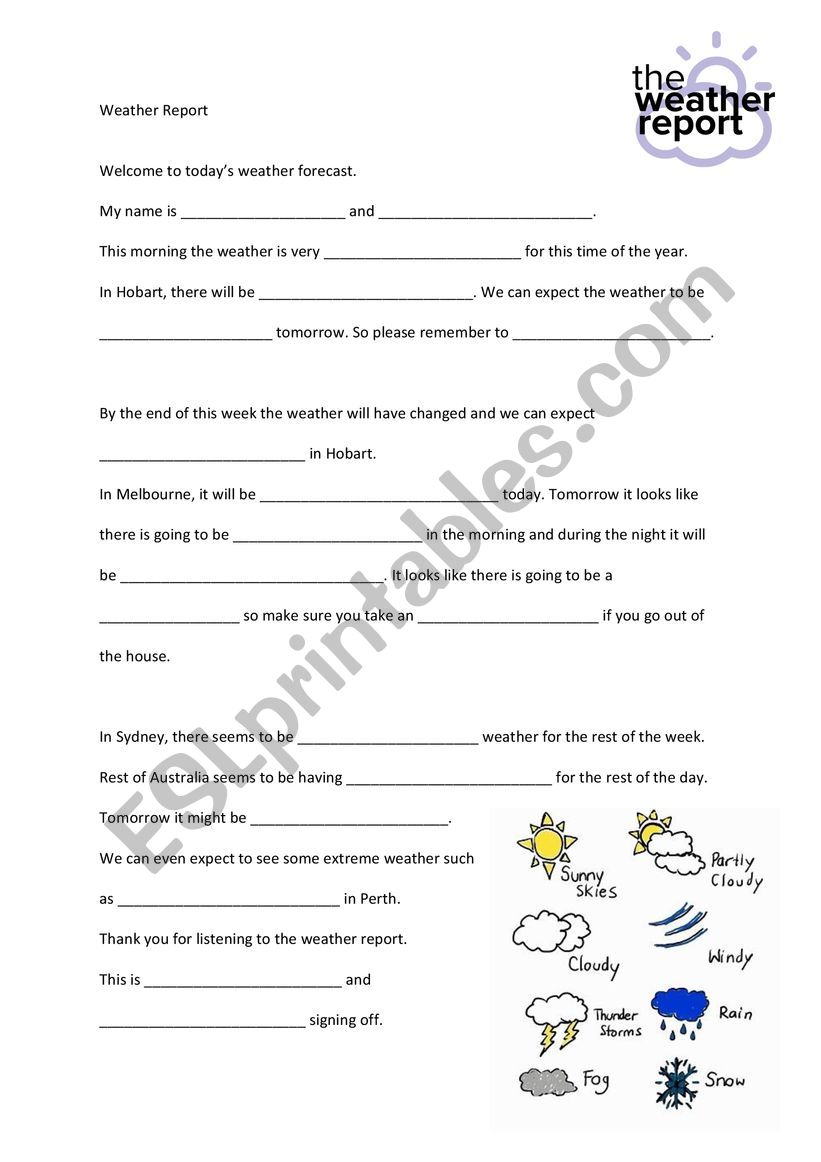 Weather Report (transcript)  worksheet