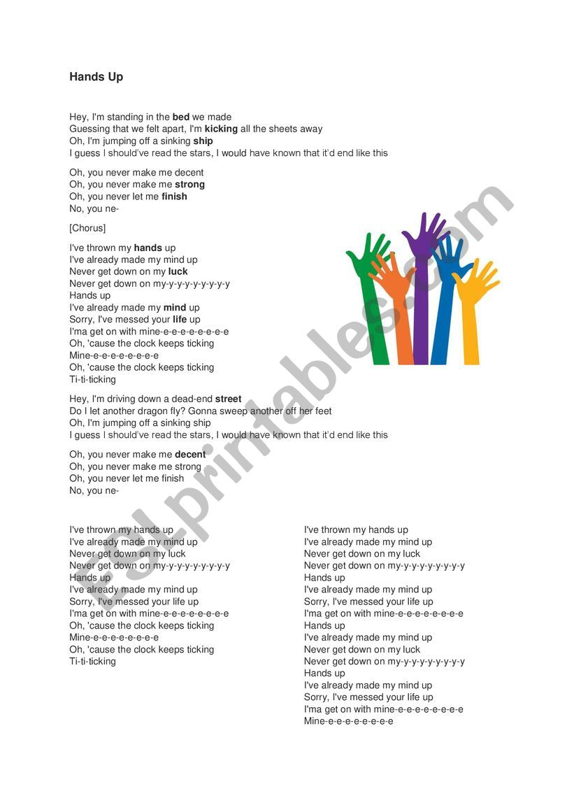 Hands Up worksheet