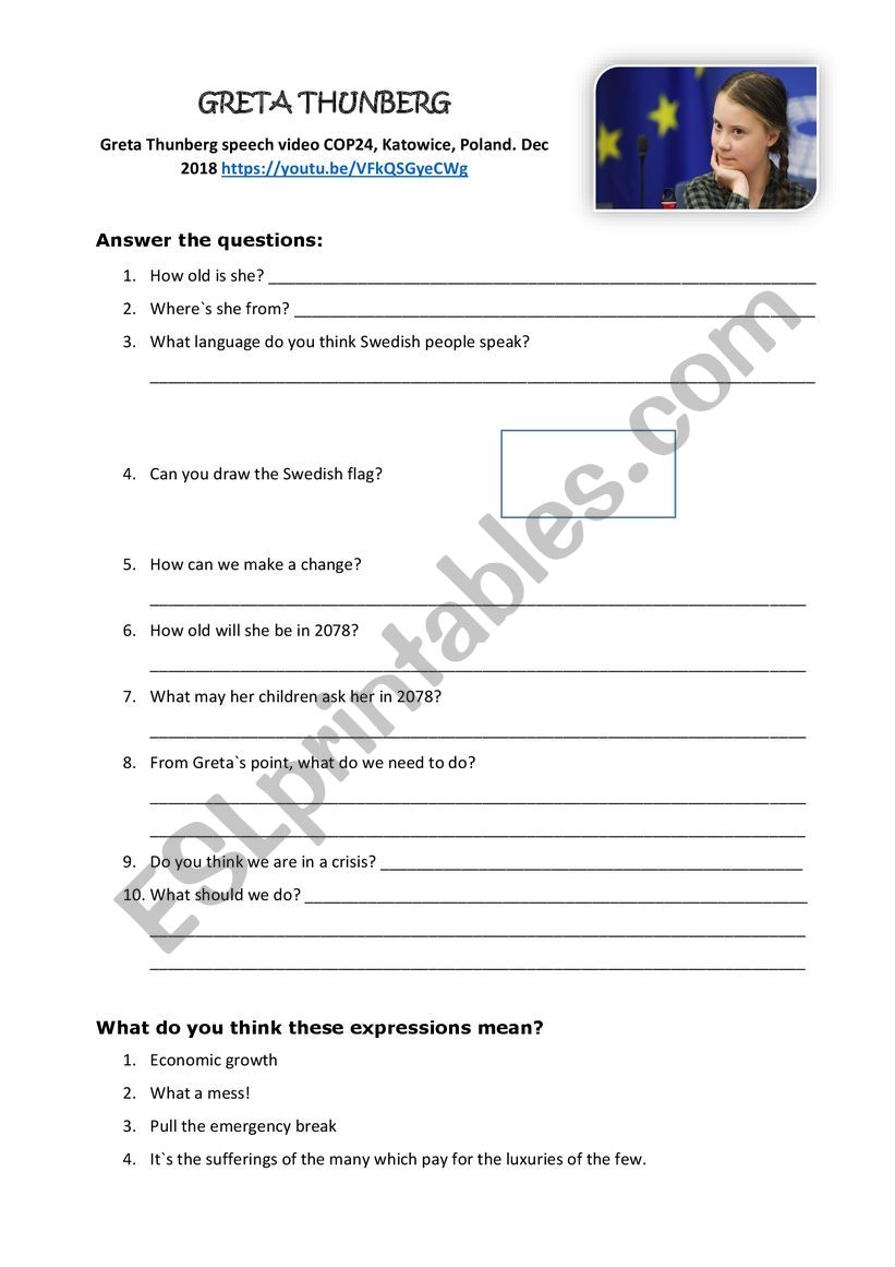 Greta Thunberg speech worksheet