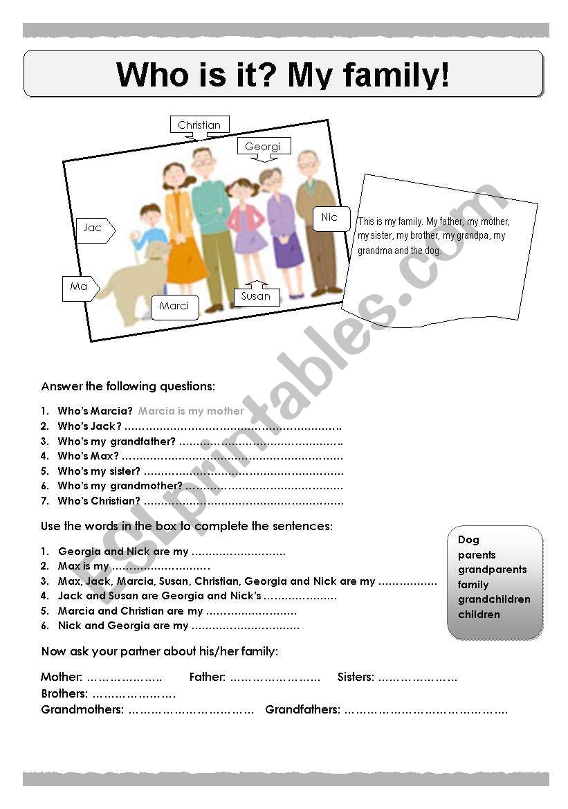 Who is it? My family! worksheet
