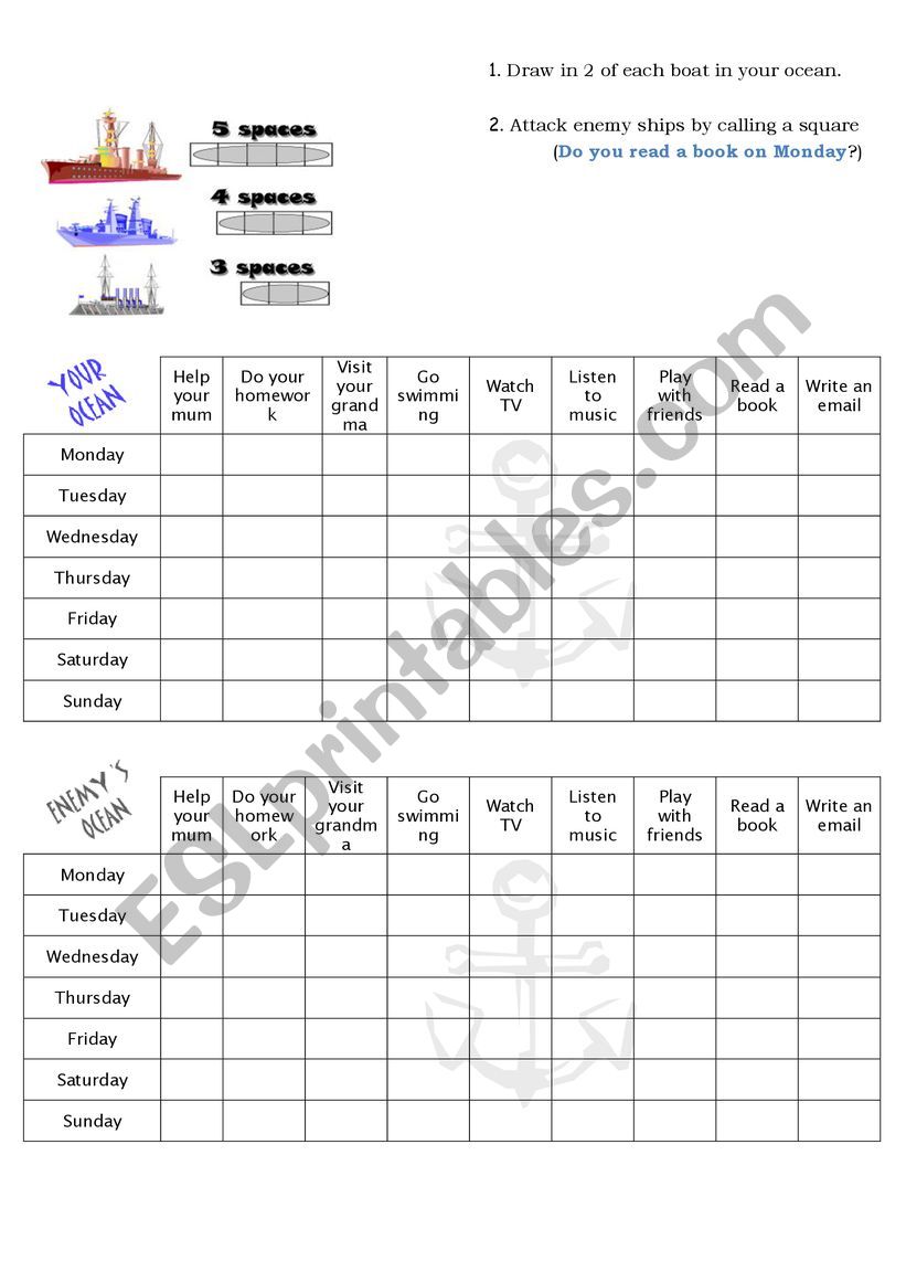 Battleship present simple worksheet