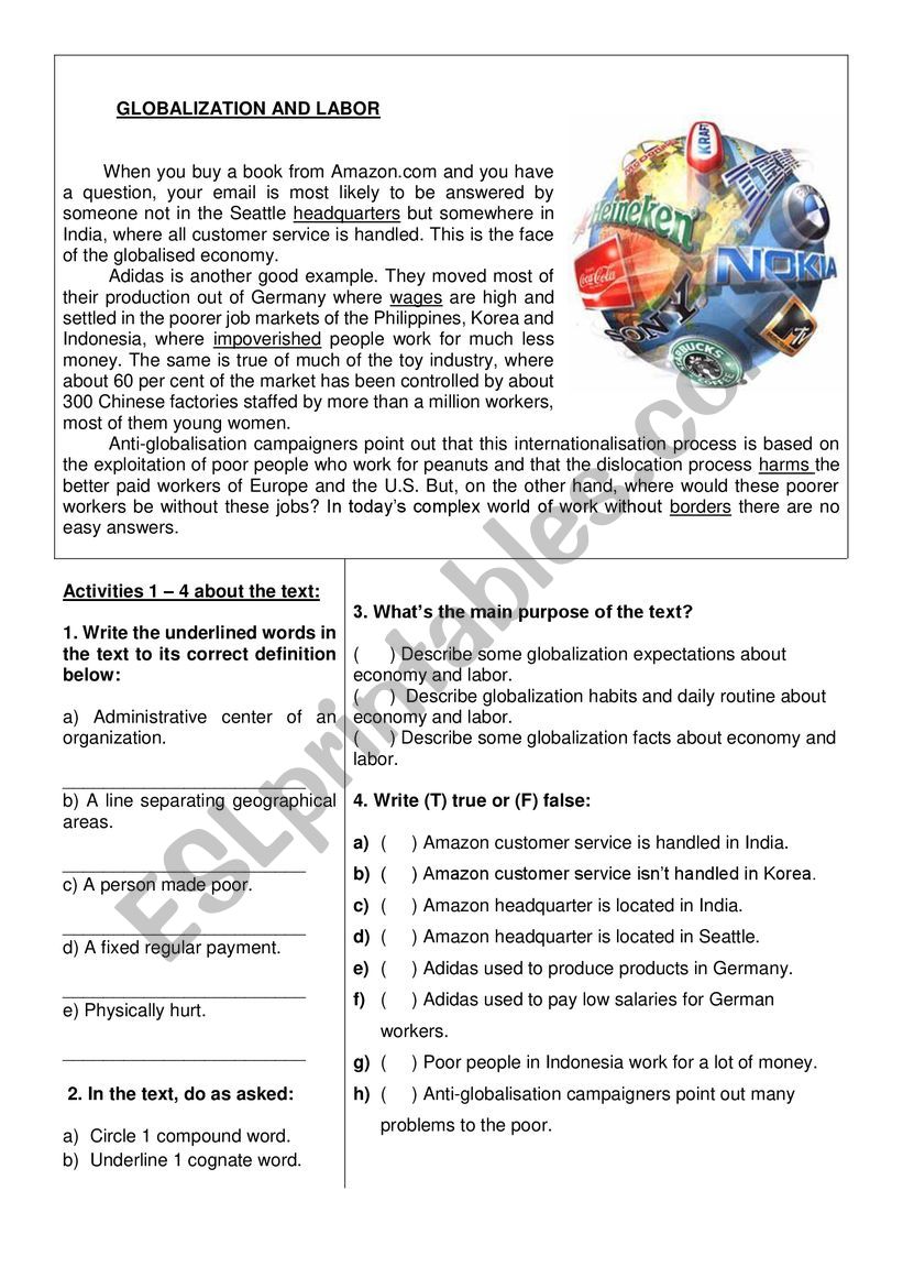Globalization ESL worksheet by gisafs