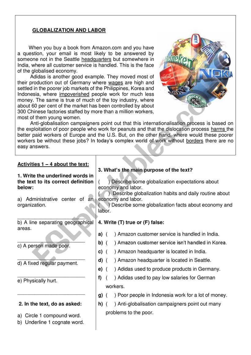 Globalization worksheet