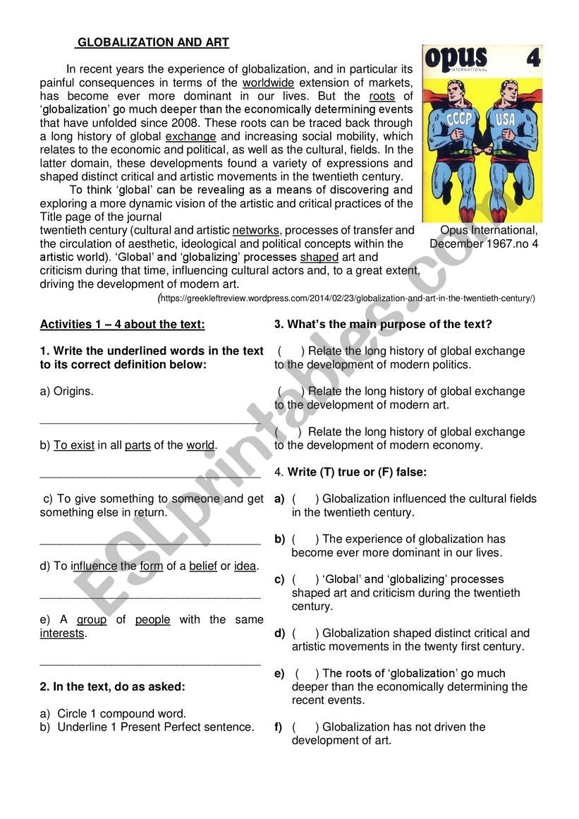 Globalization and Art worksheet