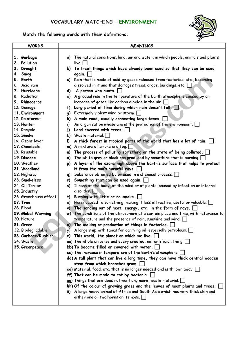 Environment vocabulary matching