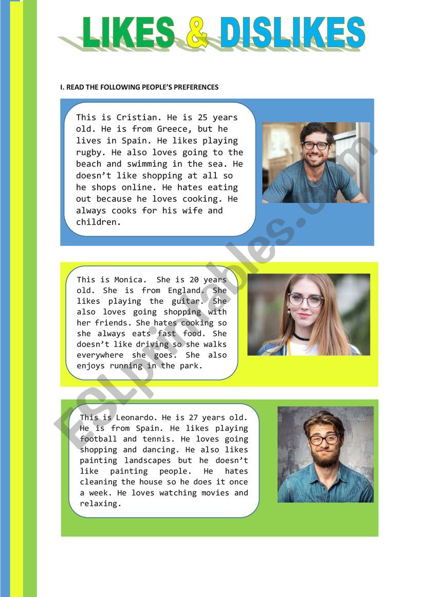 Preferences, Likes & Dislikes worksheet