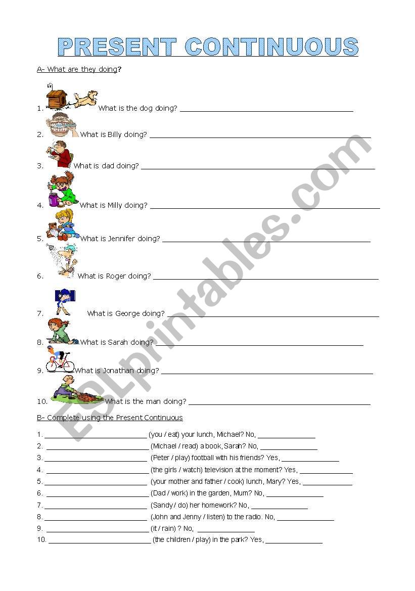 present continuous worksheet