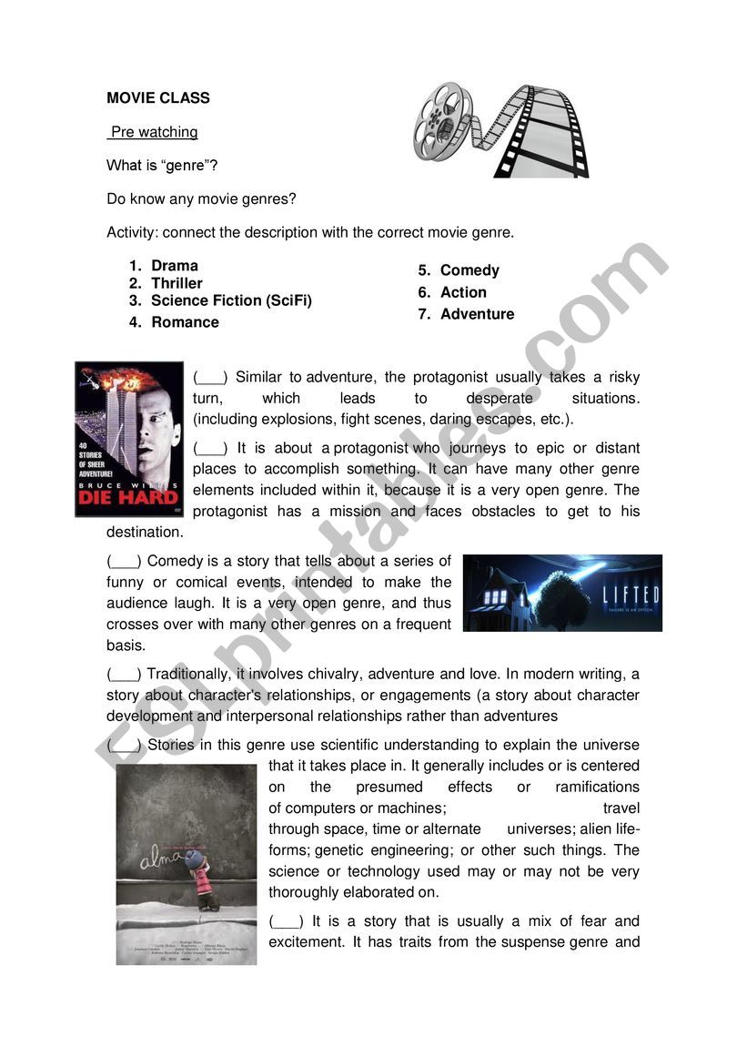 Movie genre class worksheet