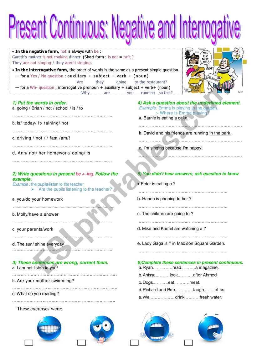 present continuous worksheet