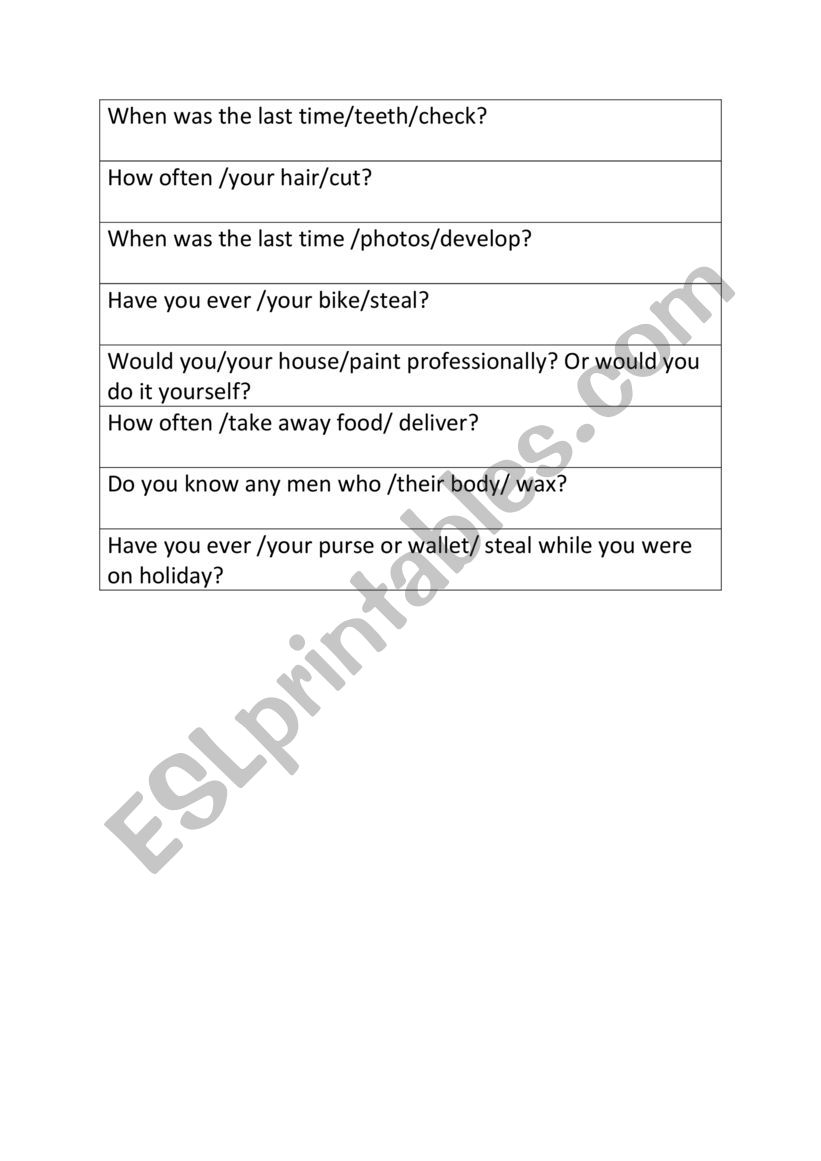 Have something done questions worksheet