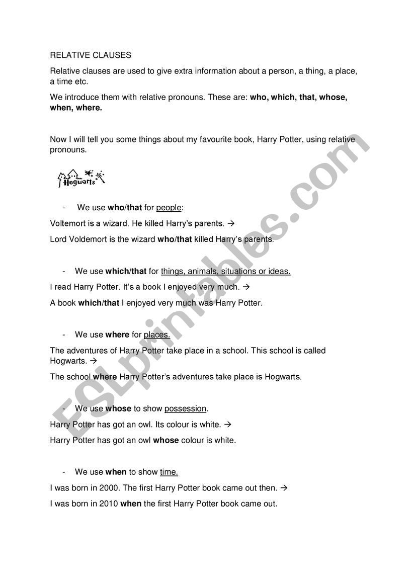 RELATIVE CLAUSES worksheet