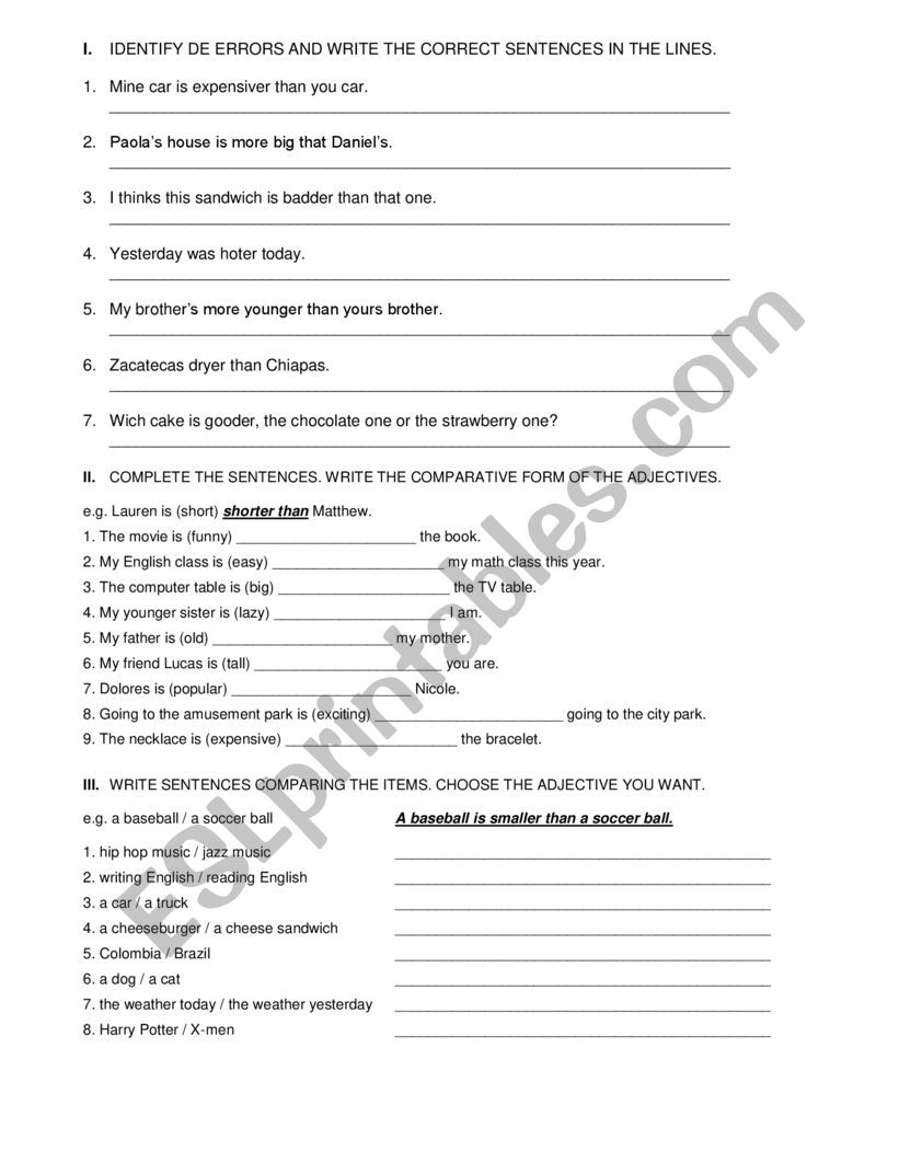 COMPARATIVES worksheet