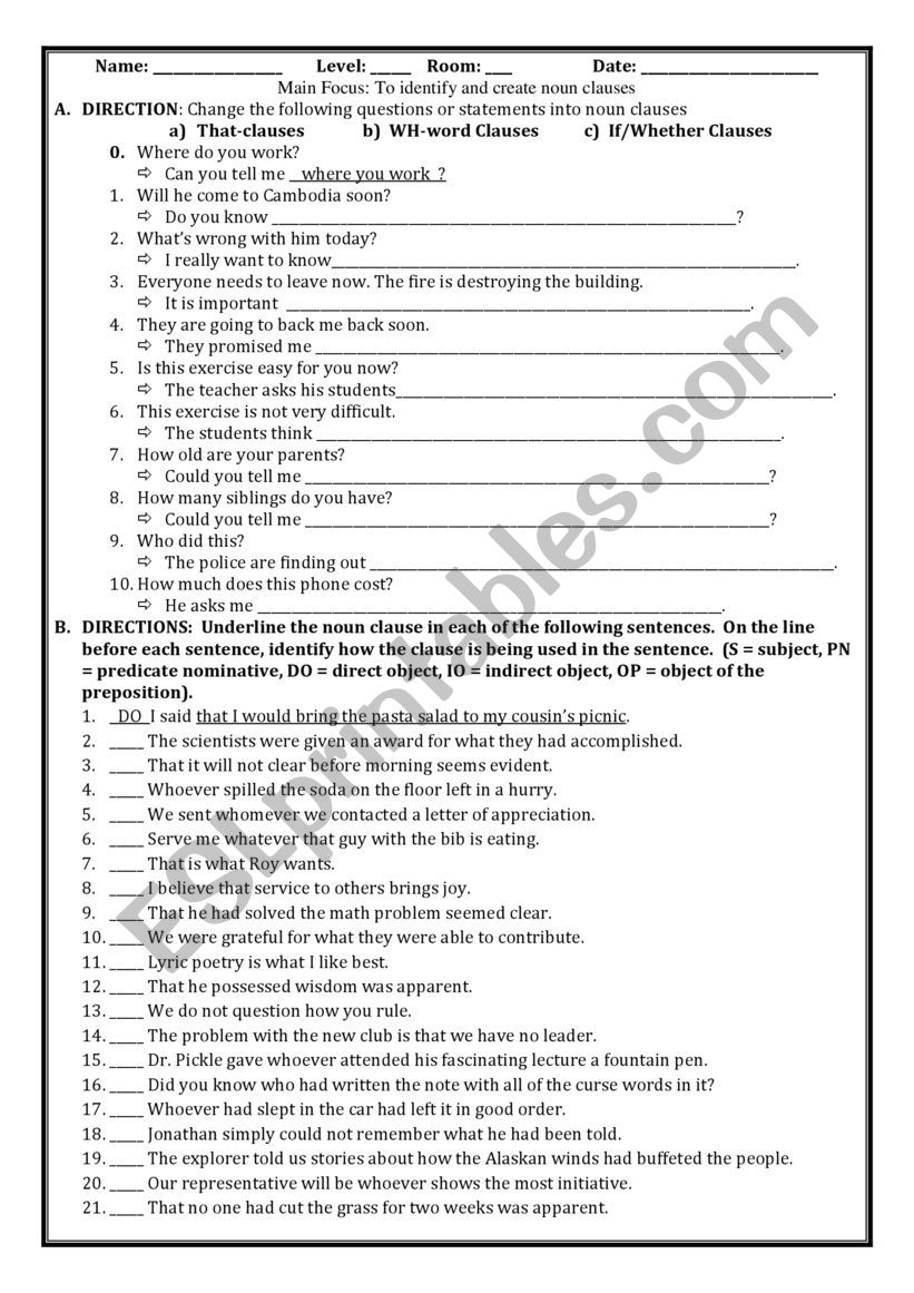 Noun Clause Worksheet We Did Not Find Results For 