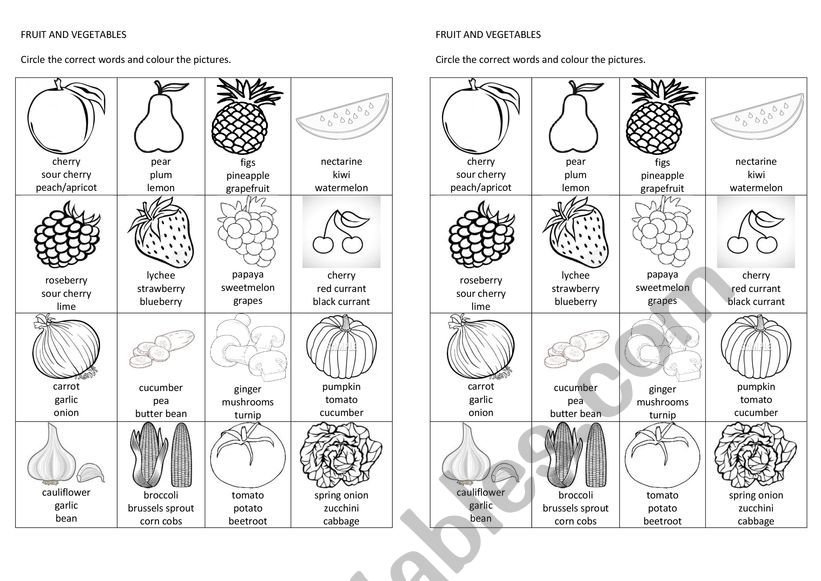 Fruit and vegetables worksheet